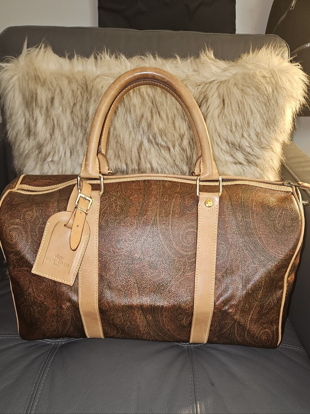 ETRO Paisley Travel Weekender Bag with Tan Trim